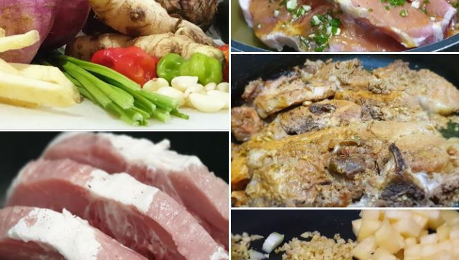 Porc rôti dans une casserole avec sauce aigre-douce