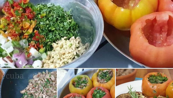 Tomates rellenos de pollo al Jegibre (tomates farcies au poulet et gingembre)